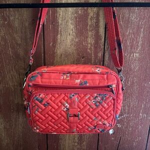 lug Quilted Red Floral Crossbody Bag with Adjustable Strap